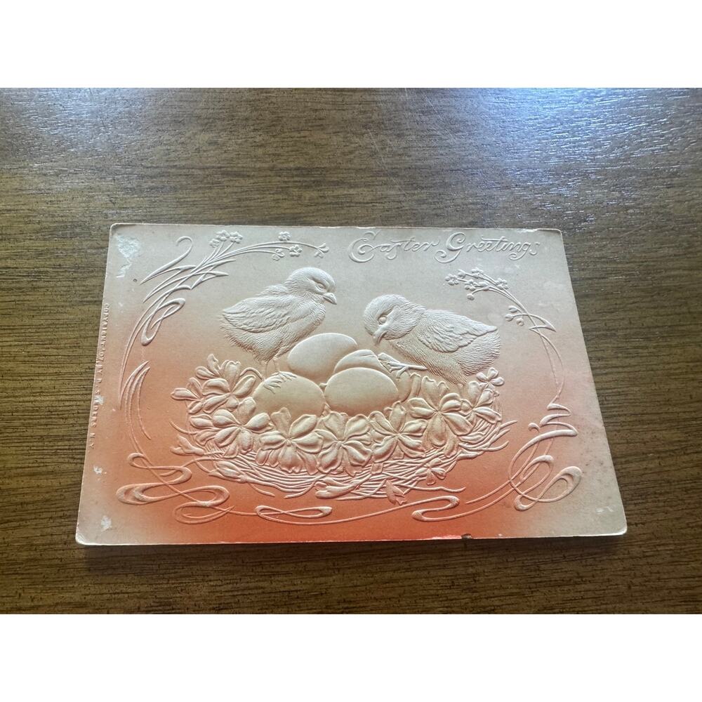 Antique 1907 Embossed Easter Postcard Chicks Eggs Pink Victorian Unposted
